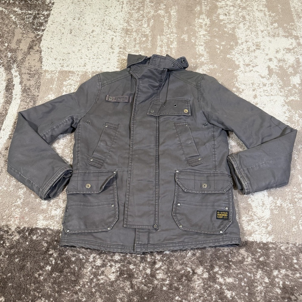 Vintage G-STAR RAW Mash JKT Jacket Mens Small Gray Denim Canvas Military Pockets